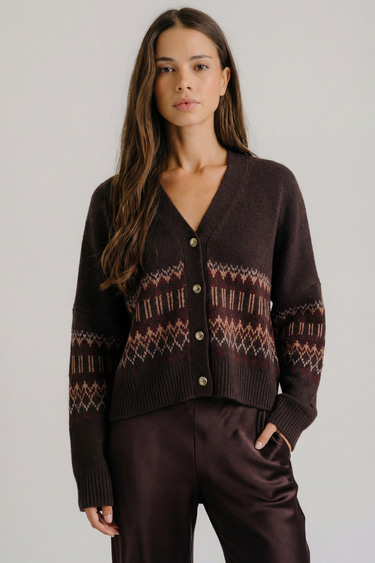 ELLIOT BOXY CROPPED CASHMERE FAIR ISLE CARDIGAN | OAK TREE