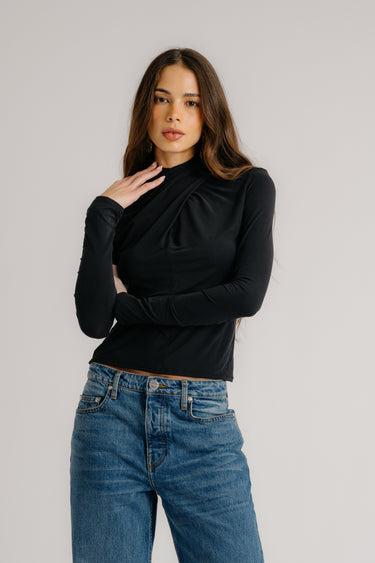 CASS DRAPED TURTLENECK | BLACK