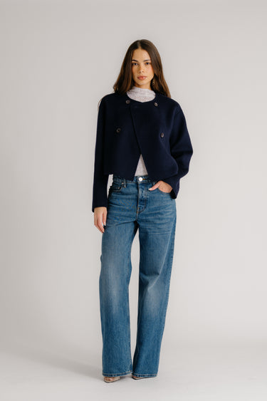 FLOREN CROPPED DOUBLE BREASTED COAT | MIDNIGHT NAVY