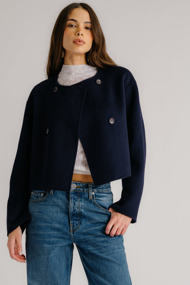 FLOREN CROPPED DOUBLE BREASTED COAT | MIDNIGHT NAVY