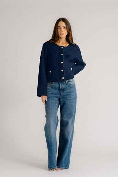 CHARLENE CASHMERE CROPPED WELT POCKET JACKET | MIDNIGHT NAVY