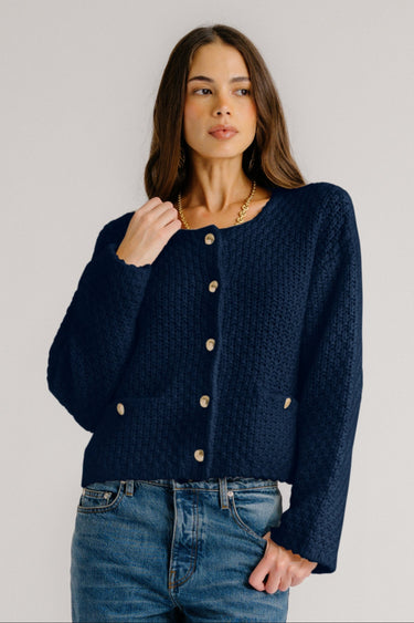 CHARLENE CASHMERE CROPPED WELT POCKET JACKET | MIDNIGHT NAVY