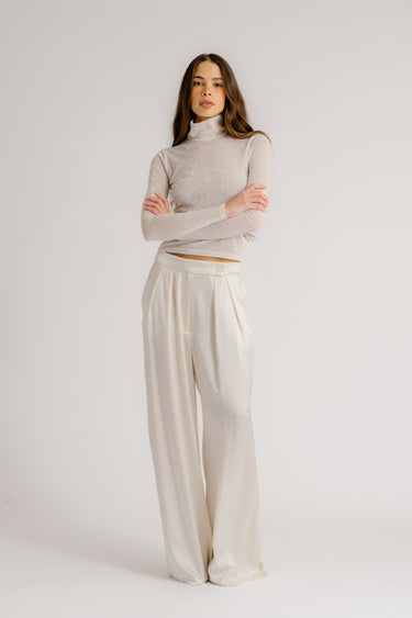 BROOKE HIGH RISE DOUBLE PLEAT SILK TROUSER | GARDENIA