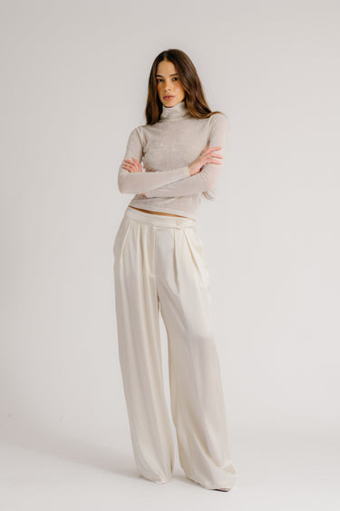 BROOKE HIGH RISE DOUBLE PLEAT SILK TROUSER | GARDENIA