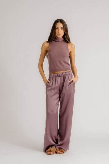 BRYNN  WIDE LEG SILK PANT| DUSTY VIOLET