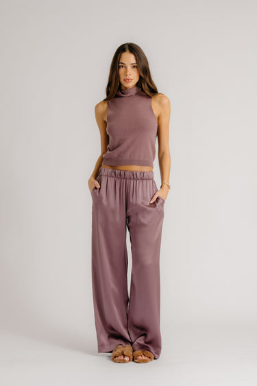 BRYNN  WIDE LEG SILK PANT| DUSTY VIOLET