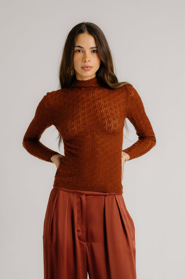 RHEA LONGSLEEVE MOCK NECK  | MAHOGANY
