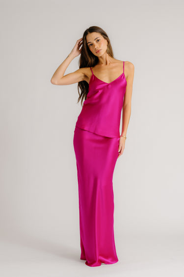 GRACE SCALLOP TRIM BIAS CUT MAXI SILK SKIRT | MAGENTA