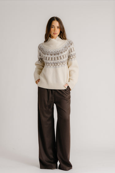 SCOTTIE SLOUCHY FAIR ISLE CASHMERE MOCK NECK  | GARDENIA FAIR ISLE