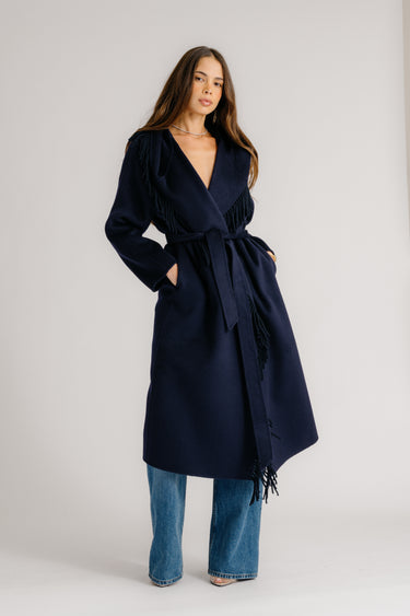 CHARLI HOODED COAT W/ FRINGE | MIDNIGHT NAVY