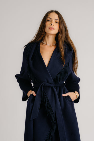 CHARLI HOODED COAT W/ FRINGE | MIDNIGHT NAVY