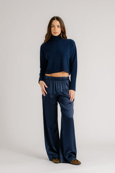 BRYNN WIDE LEG SILK PANT  | MIDNIGHT NAVY