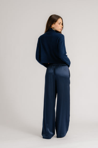 BRYNN WIDE LEG SILK PANT  | MIDNIGHT NAVY