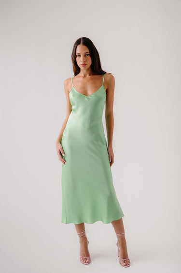 TAYLOR SILK V-NECK BIAS DRESS | LIME