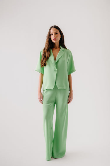 KALEEN SILK COLLARED TOP | LIME