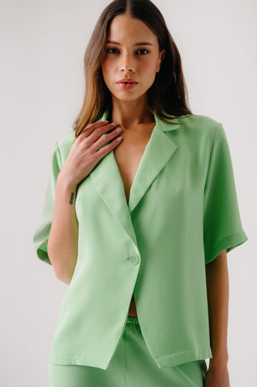 KALEEN SILK COLLARED TOP | LIME