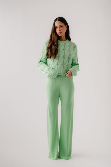 TRISTAN CREWNECK CABLE PULLOVER | LIME