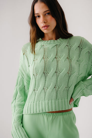 TRISTAN CREWNECK CABLE PULLOVER | LIME