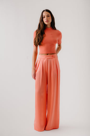 BROOKE HIGH RISE DOUBLE PLEAT TROUSER | Melon
