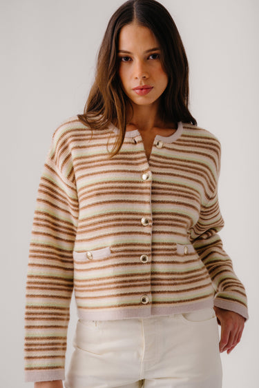 CHARLENE CASHMERE STRIPED CROPPED WELT POCKET JACKET | BUTTERCUP