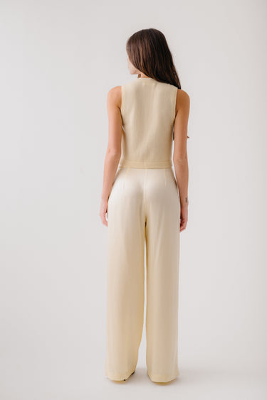 BROOKE HIGH RISE DOUBLE PLEAT SILK TROUSER | BUTTERCUP