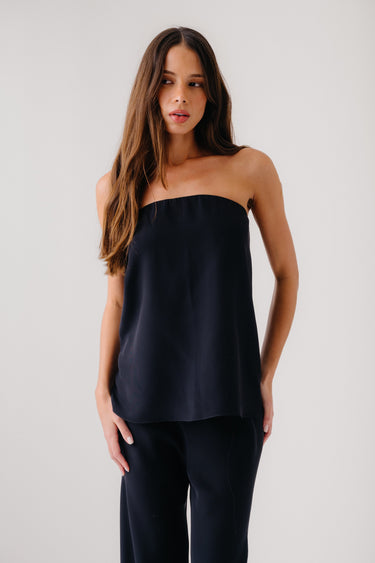 CAMDEN SILK STRAPLESS TOP | BLACK