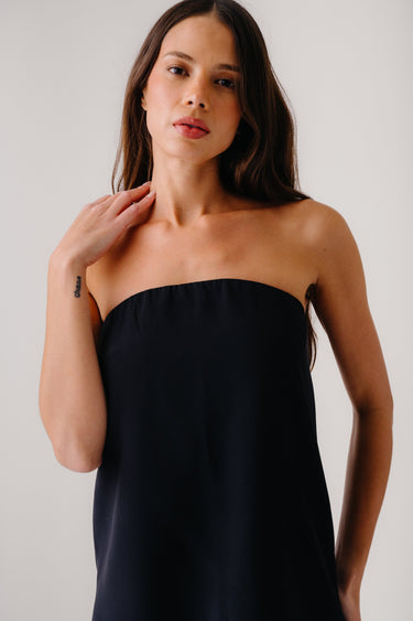 CAMDEN SILK STRAPLESS TOP | BLACK