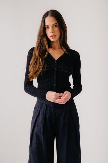 VINNI POINTELLE KNIT CARDIGAN | BLACK