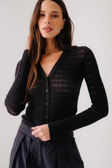 VINNI POINTELLE KNIT CARDIGAN | BLACK