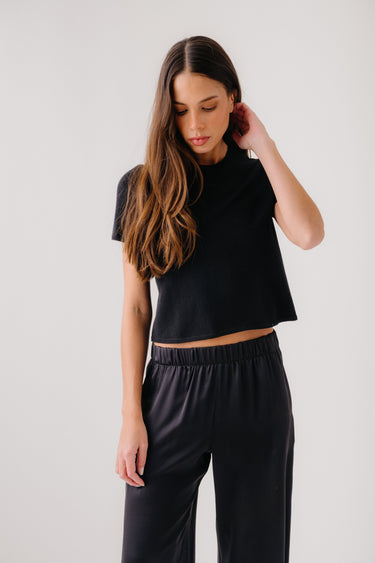 CHARLESTON RELAXED CASHMERE CREWNECK TEE | BLACK