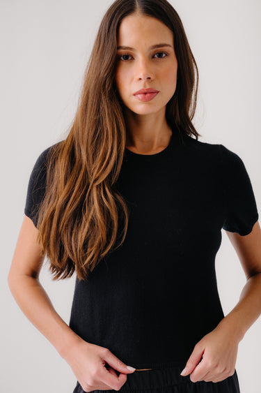 CHARLESTON RELAXED CASHMERE CREWNECK TEE | BLACK