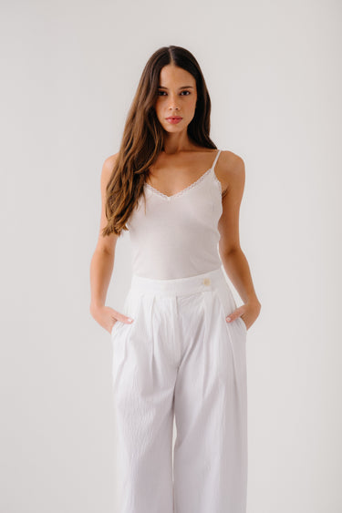 ADA V-NECK CAMI W/ LACE | GARDENIA