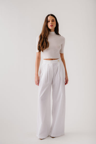BROOKE HIGH RISE DOUBLE PLEAT TROUSER | WHITE