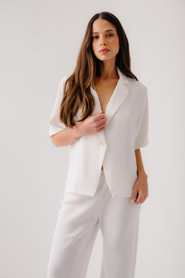KALEEN SILK COLLARED TOP | WHITE