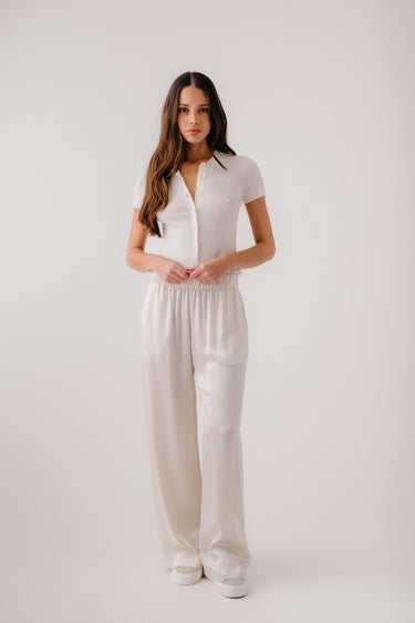 ADELAIDE SLIM SS CARDIGAN W/ LACE | GARDENIA