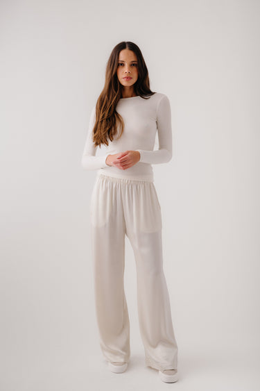 BRYNN WIDE LEG SILK PANT | GARDENIA
