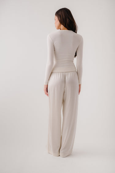 BRYNN WIDE LEG SILK PANT | GARDENIA