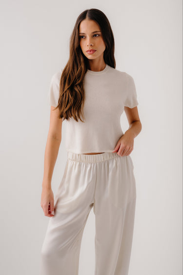 CHARLESTON RELAXED CASHMERE CREWNECK TEE | GARDENIA