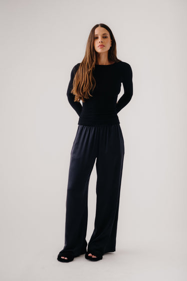 BRYNN WIDE LEG SILK PANT | BLACK