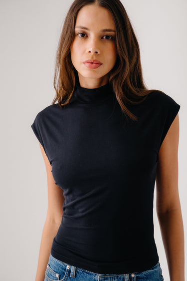 COVE SANDWASHED MOCK NECK TOP | BLACK