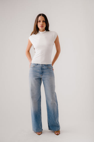 COVE SANDWASHED MOCK NECK TOP | GARDENIA