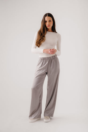 BRYNN  WIDE LEG SILK PANT | FOGGY