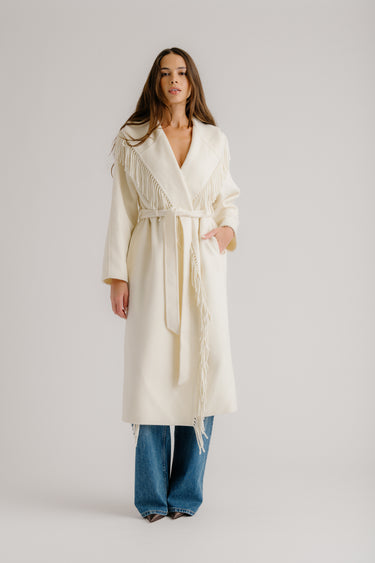 CHARLI HOODED COAT W/ FRINGE | GARDENIA