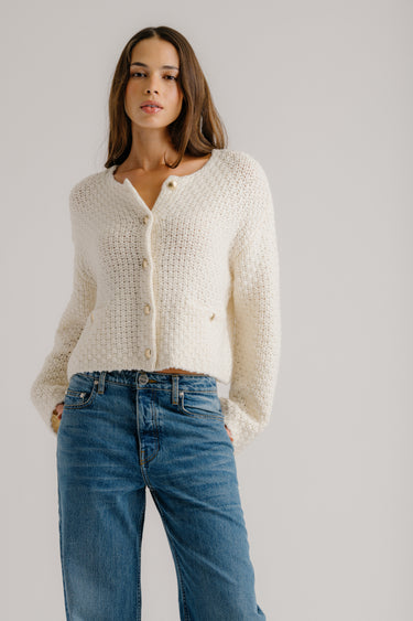 CHARLENE CROPPED WELT POCKET CASHMERE JACKET | GARDENIA