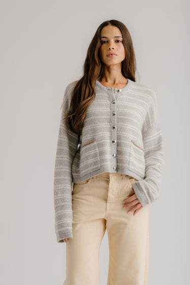 DIXIE CASHMERE CARDIGAN WITH POCKETS | FOGGY MULTI