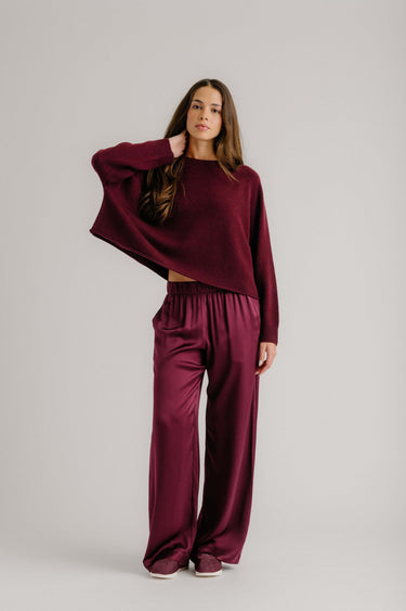 BRYNN WIDE LEG SILK PANT | BORDEAUX