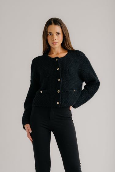 CHARLENE CROPPED WELT POCKET CASHMERE JACKET | BLACK