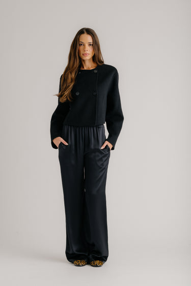 LEXI LOWER RISE RELAXED SILK PANT | BLACK