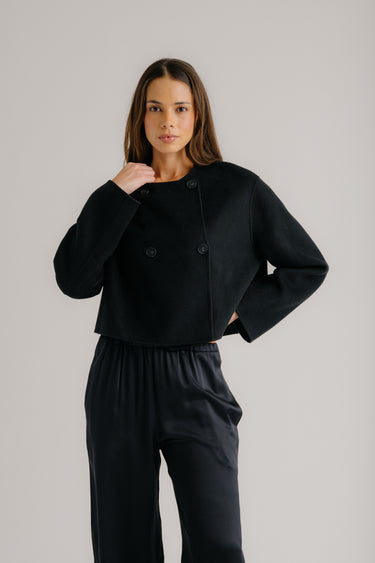 FLOREN CROPPED DOUBLE BREASTED COAT | BLACK
