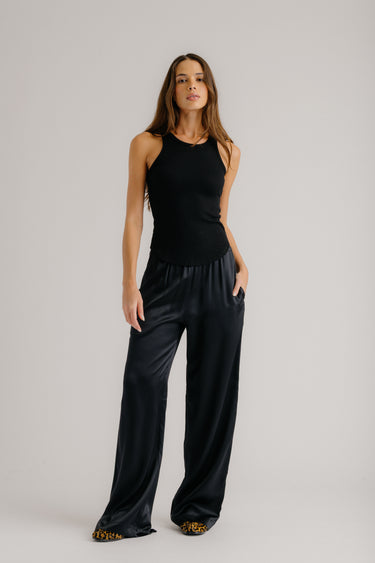 LEXI LOWER RISE RELAXED SILK PANT | BLACK